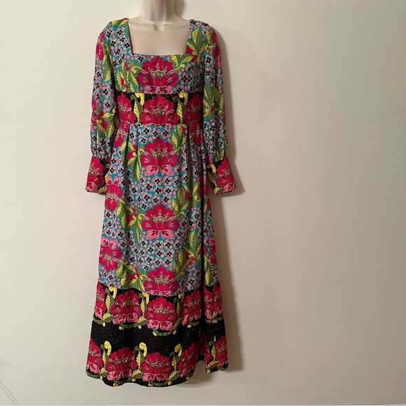 bergdorf goodman Dresses & Skirts - Vintage 60s 70s psychedelic silk mixed print embroidered maxi dress (binC)